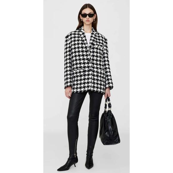 Anine Bing Quinn Blazer in Black & White Houndstooth - Picture 1 of 11